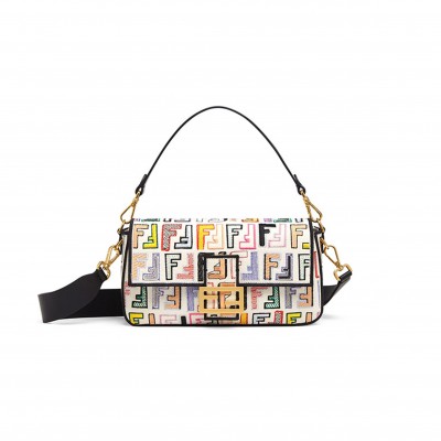 FENDI BAGUETTE BAGUETTE BAG IN EMBROIDERED FF PATTERN CANVAS (27*15*6cm) 